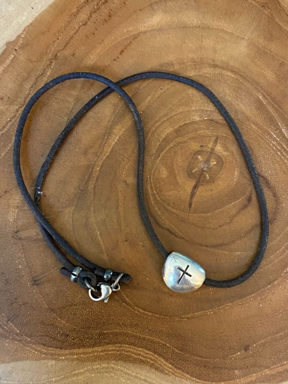 RETIRED James Avery Cross Shield Leather Necklace, 16.5"